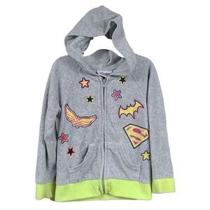 DC Super Hero Girls XS (4/5) Gray Plush Fleece Zip Front Hoodie Superman Batman
